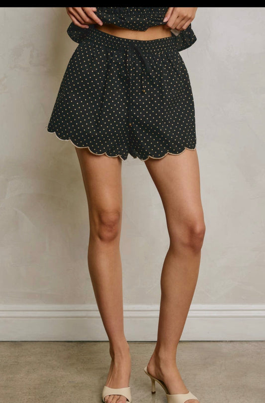 Ellie | Pin Dot Embroidered Scallop Edge Shorts