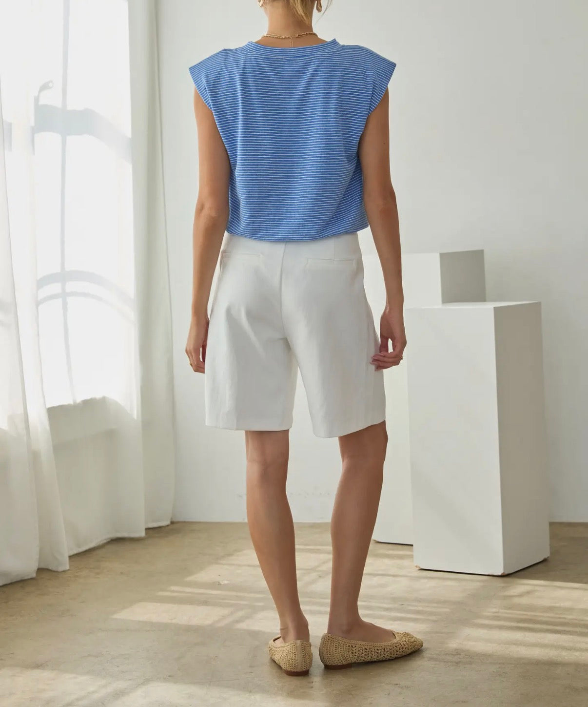 Fran | Stripe Knit Bubble Hem Tank Top