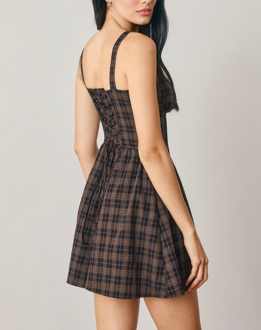 Stevie Navy Plaid Corset Mini Dress