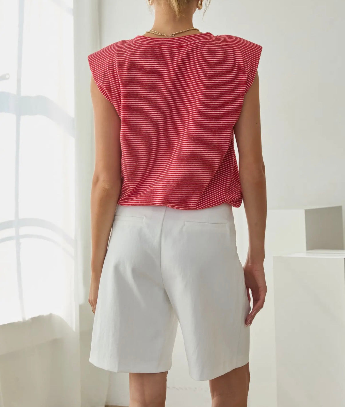 Fran | Stripe Knit Bubble Hem Tank Top