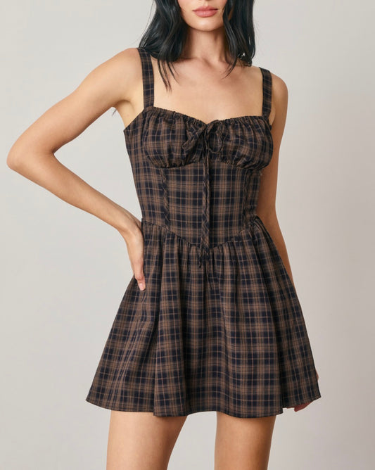 Stevie Navy Plaid Corset Mini Dress