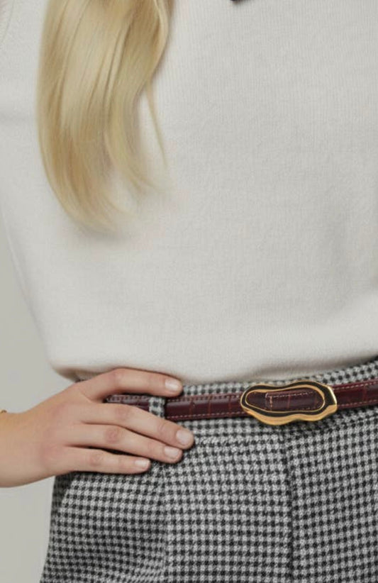 Skinny Croco Belt with Thin Asymmetrical Buckle