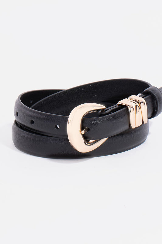 Skinny Fashionable Leather Gold & Black Belt