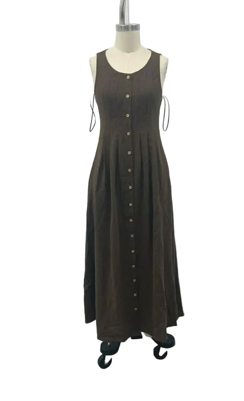 Ada Pleated Linen Button-Front Dress