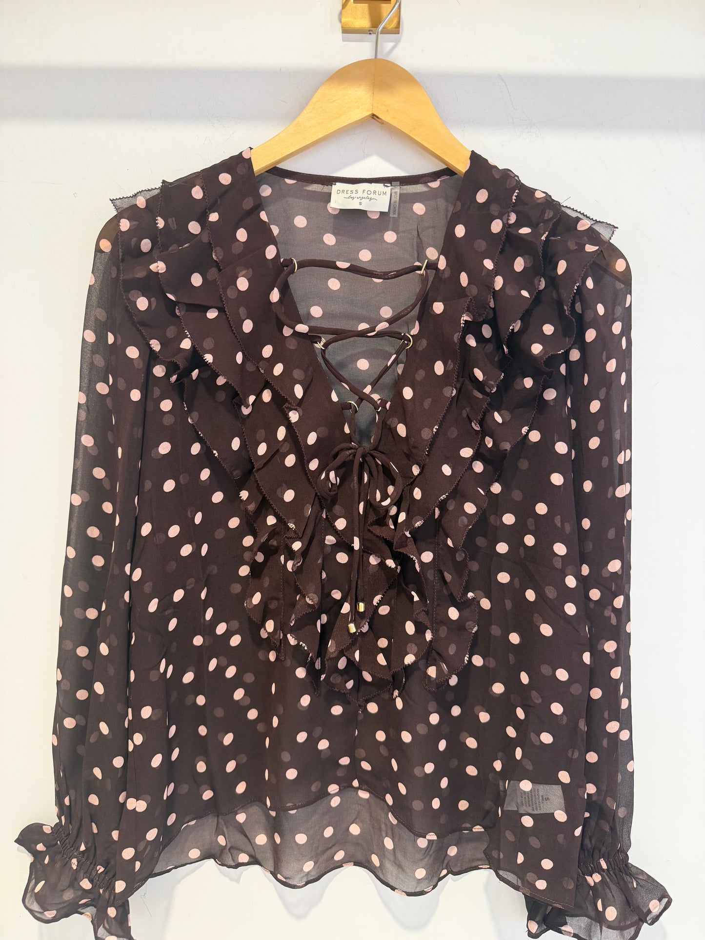 Lyra Chiffon Polk Dot Lace Up Ruffled Top