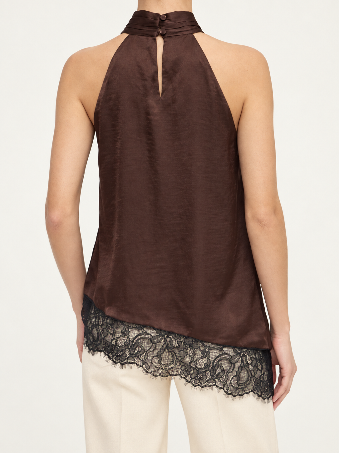 Hannah Asymmetrical Lace Mock Neck Halter Top
