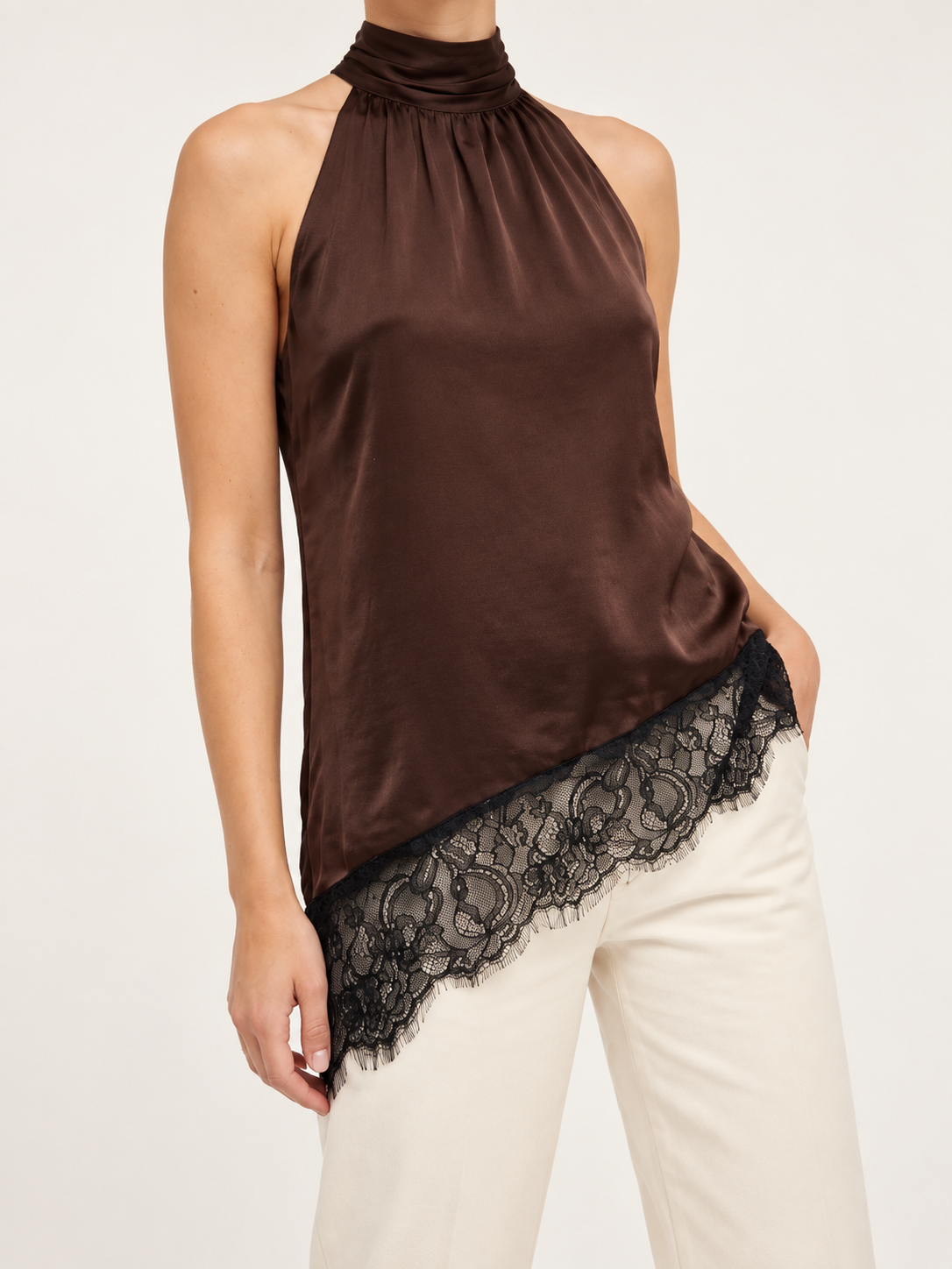 Hannah Asymmetrical Lace Mock Neck Halter Top