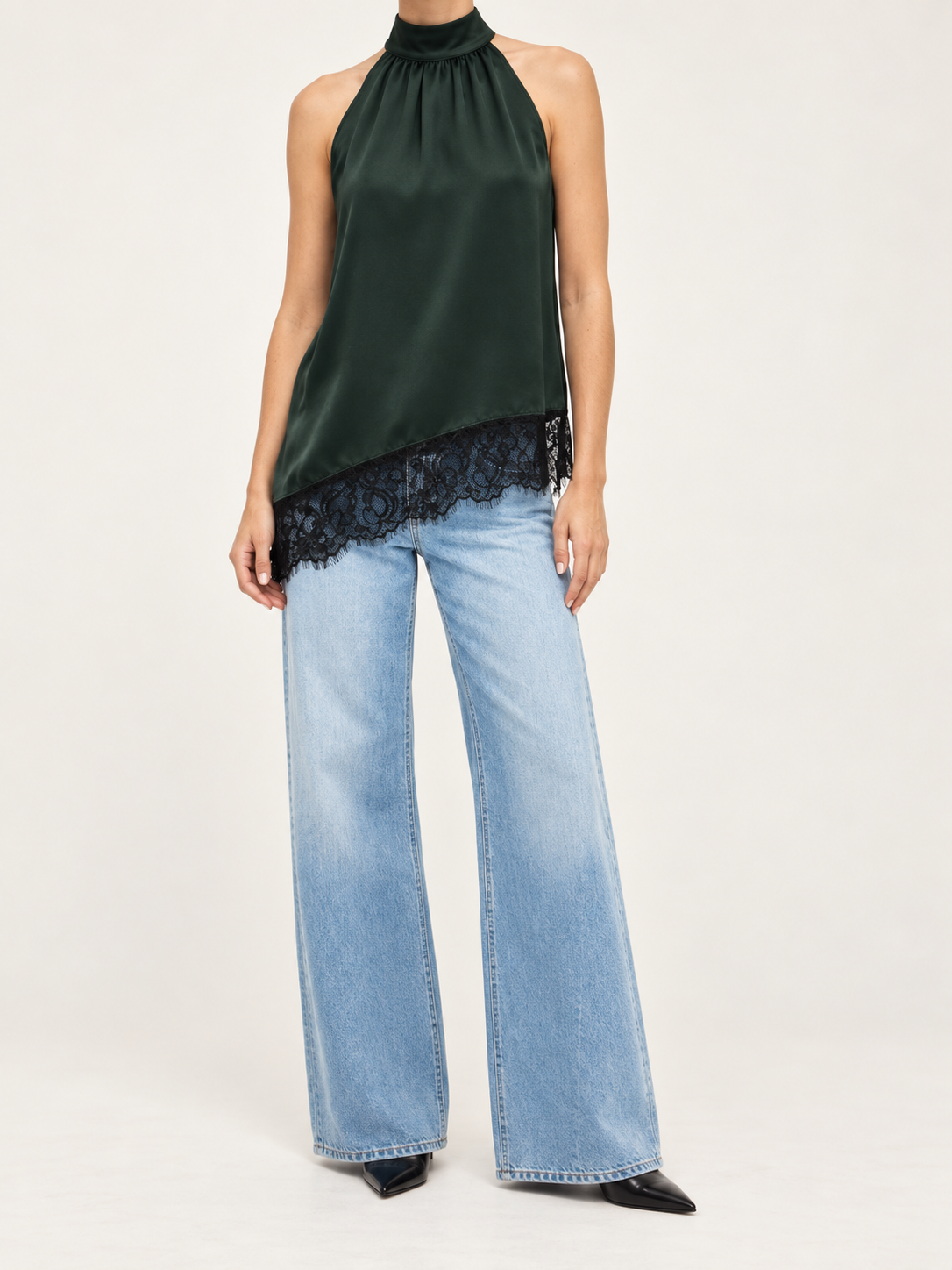 Hannah Asymmetrical Lace Mock Neck Halter Top