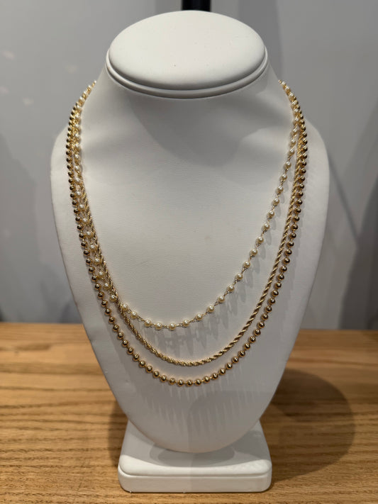 Pearl Trio Necklace- Gold