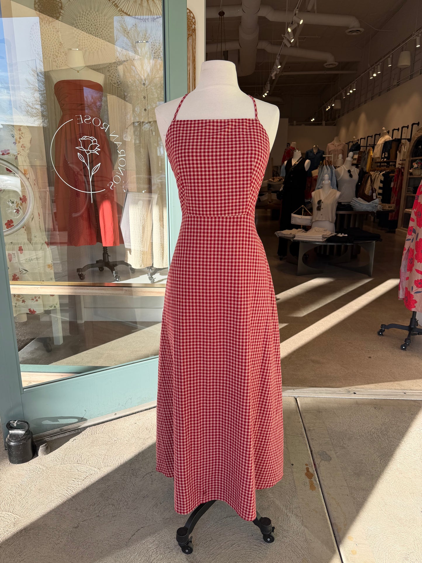 Nikki Gingham Pattern Red Maxi Dress