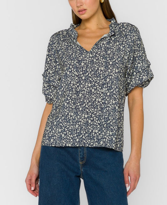 Velvet Heart | Kenna Short Sleeve Navy Floral Top