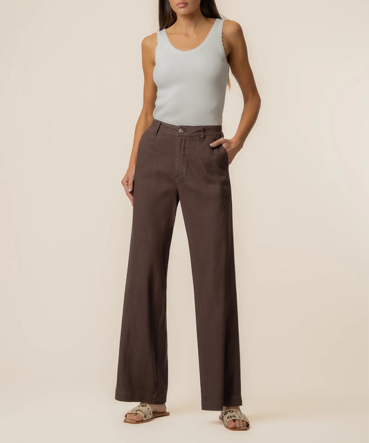 Kut | Meg Linen High Rise Wide Straight Leg in Chocolate