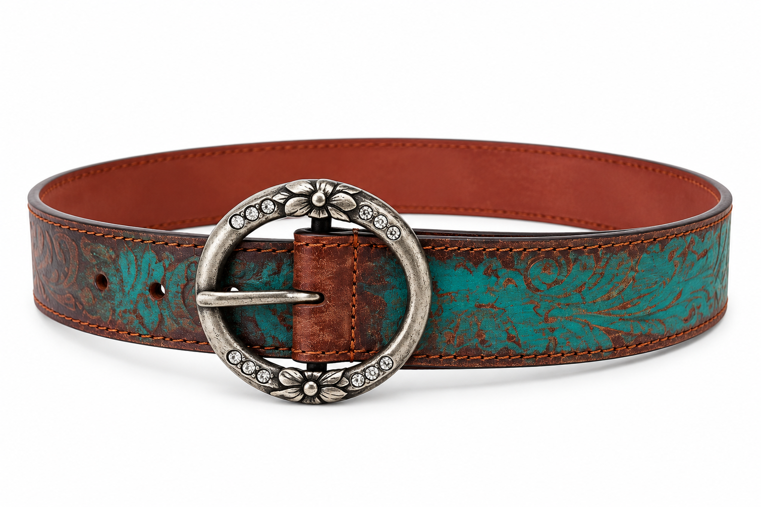 Turquoise Bloom Leather Belt