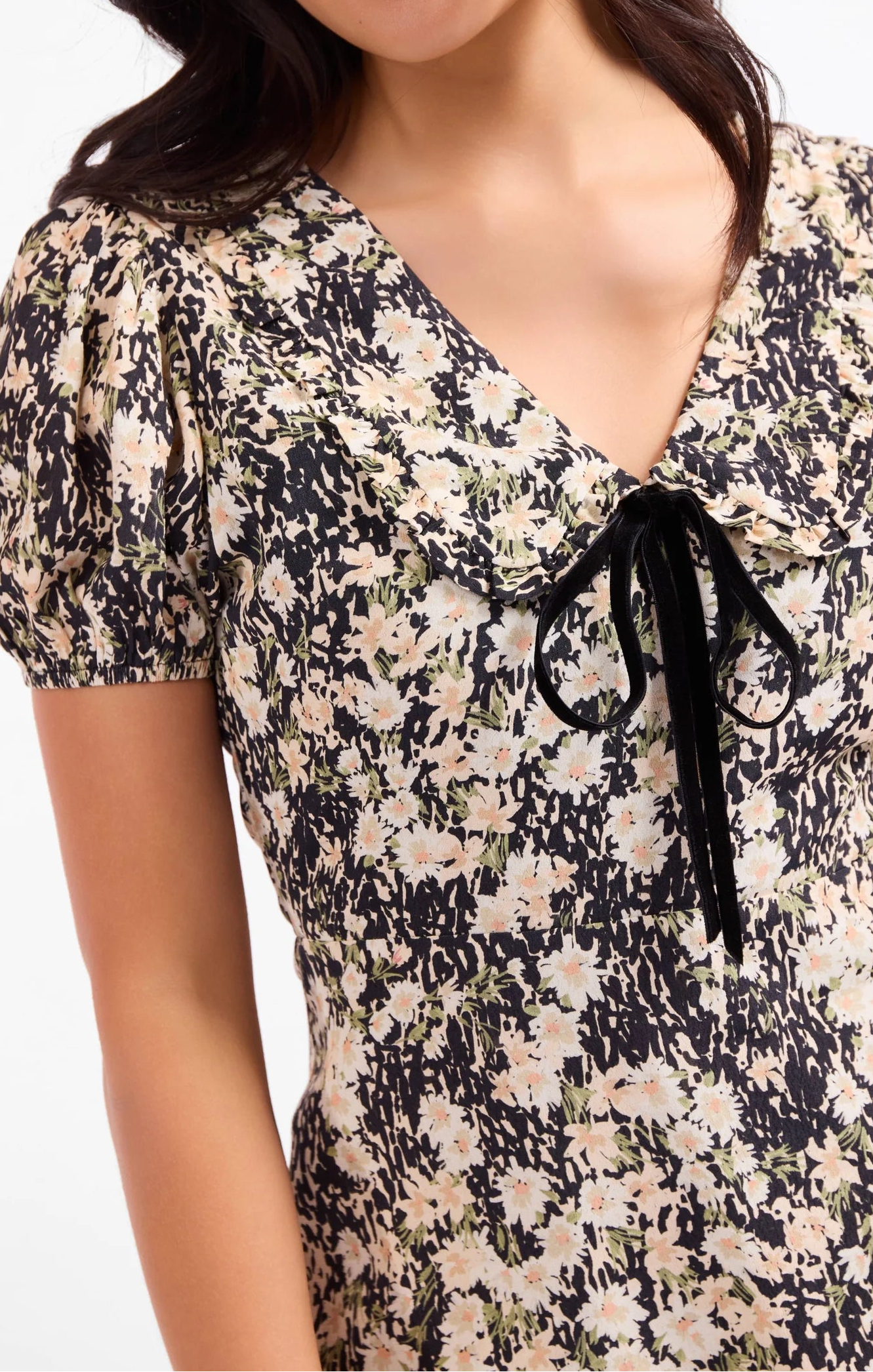 Painted Fields Tie Neck Mini Dress