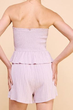 Hazel Bamboo Woven Smocked Tube Top with Ruffle Trim