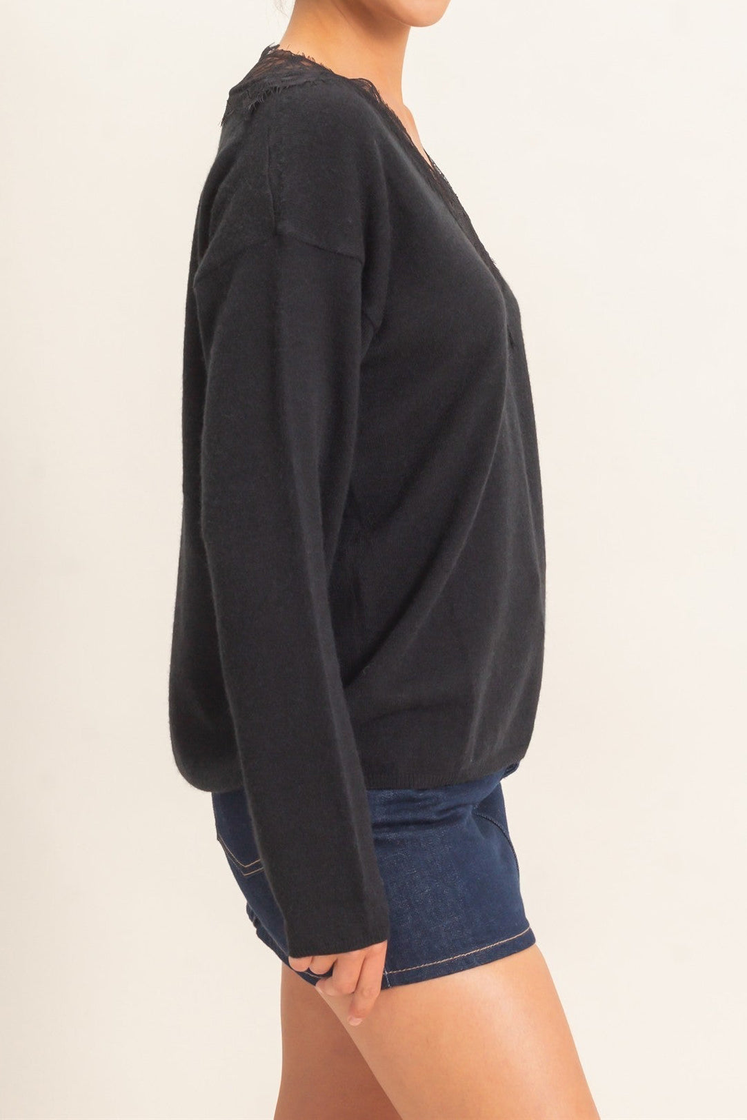 Juliette Lace Trim V-neck Sweater