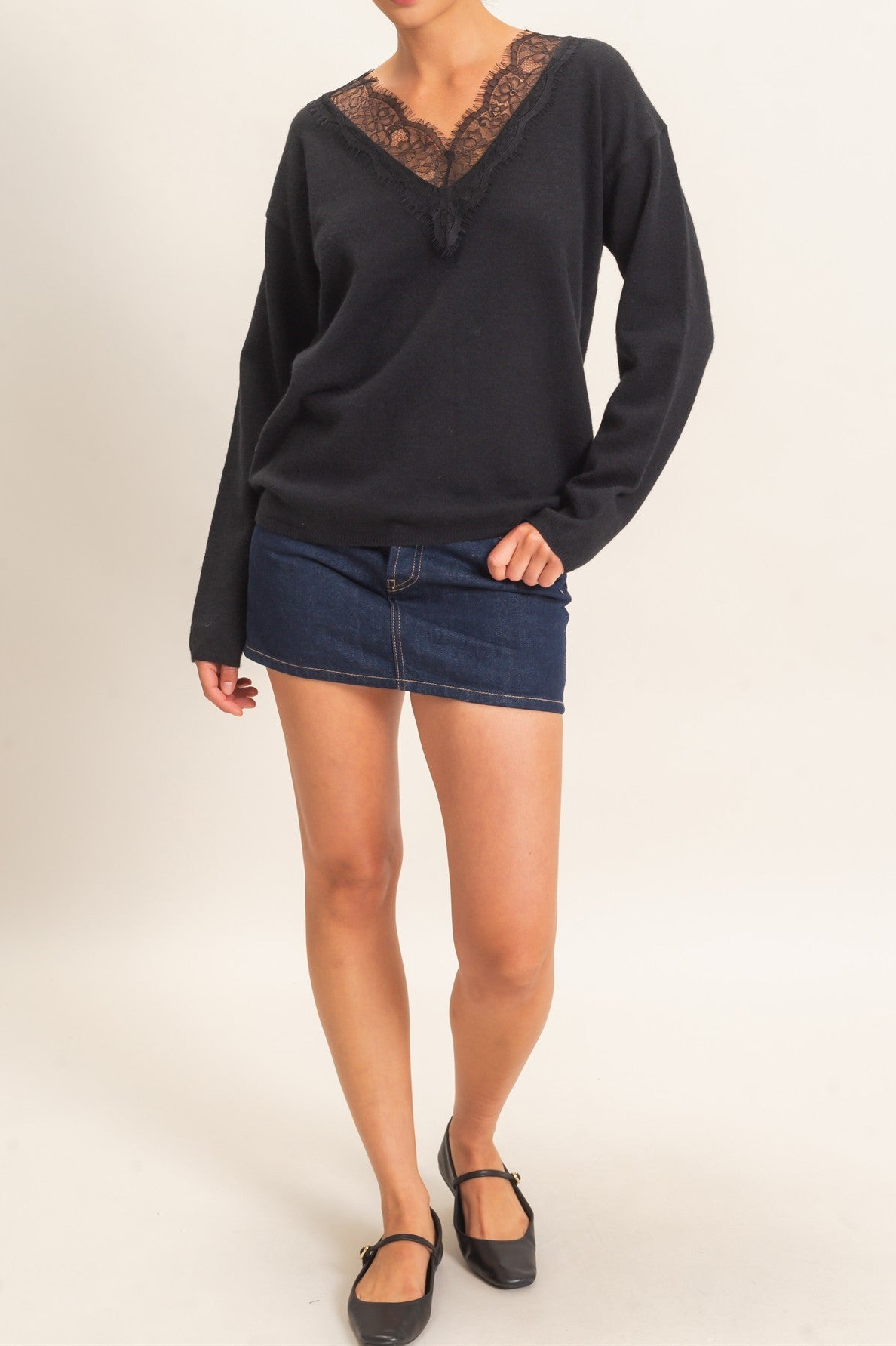 Juliette Lace Trim V-neck Sweater