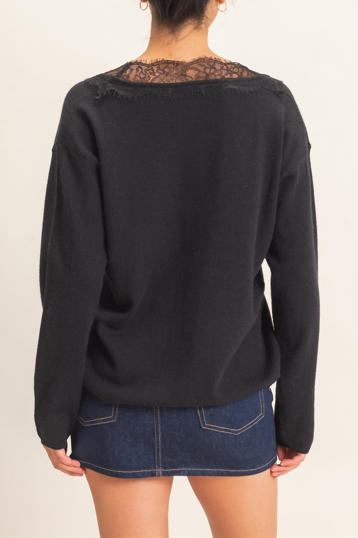 Juliette Lace Trim V-neck Sweater