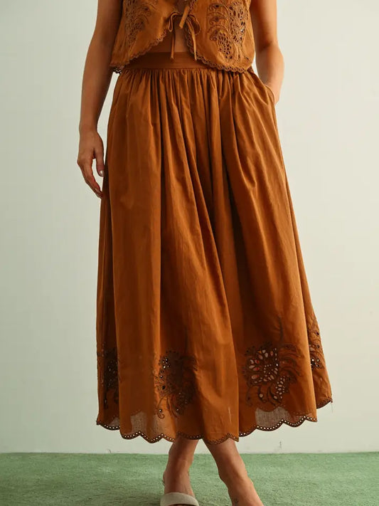 Victoria  Embroidery Bottom Long Full Skirt