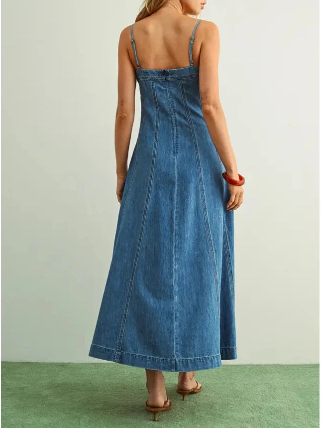 Scarlett Paneled Maxi Washed Denim Dress