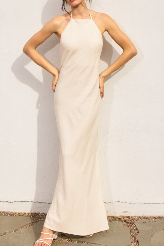 Heaven Sent Backless Halter Maxi Dress