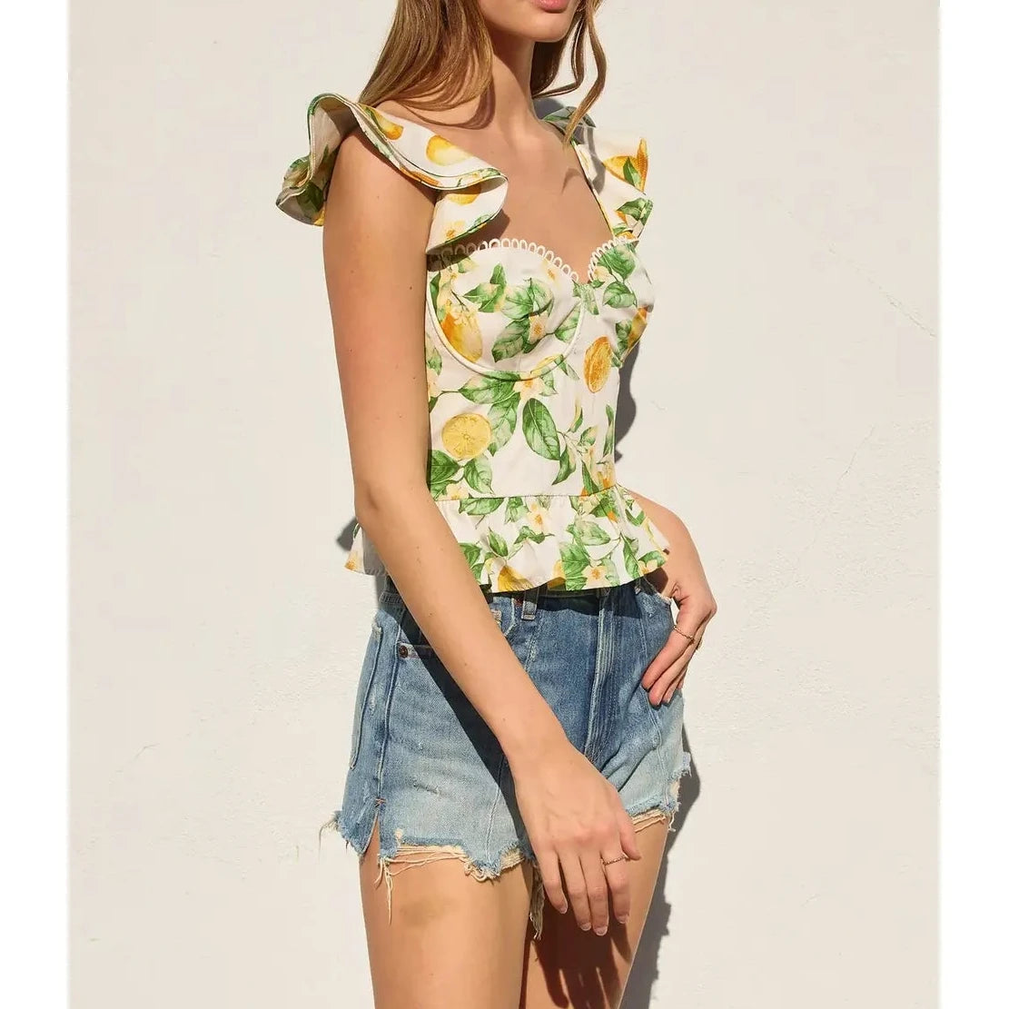 Lemon Corset Flutter Top
