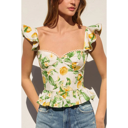 Lemon Corset Flutter Top