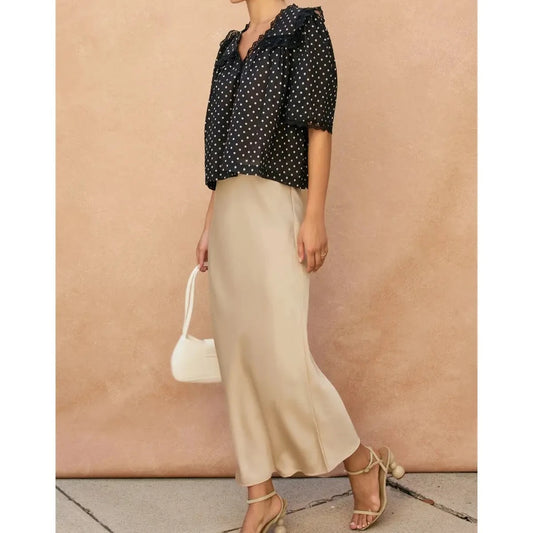 Nellie Polka Dot Lace Detail Shirred Top