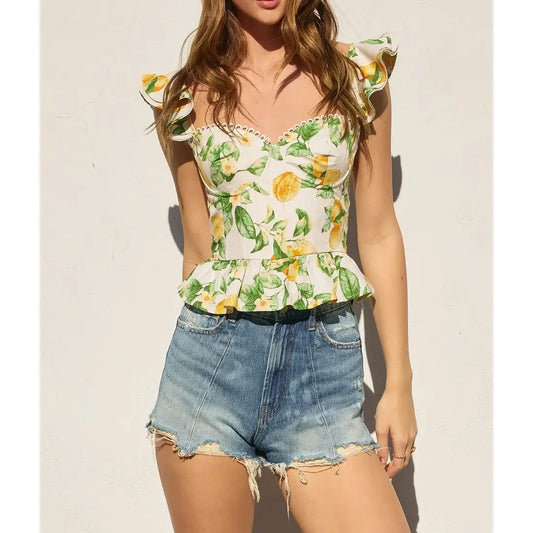 Lemon Corset Flutter Top
