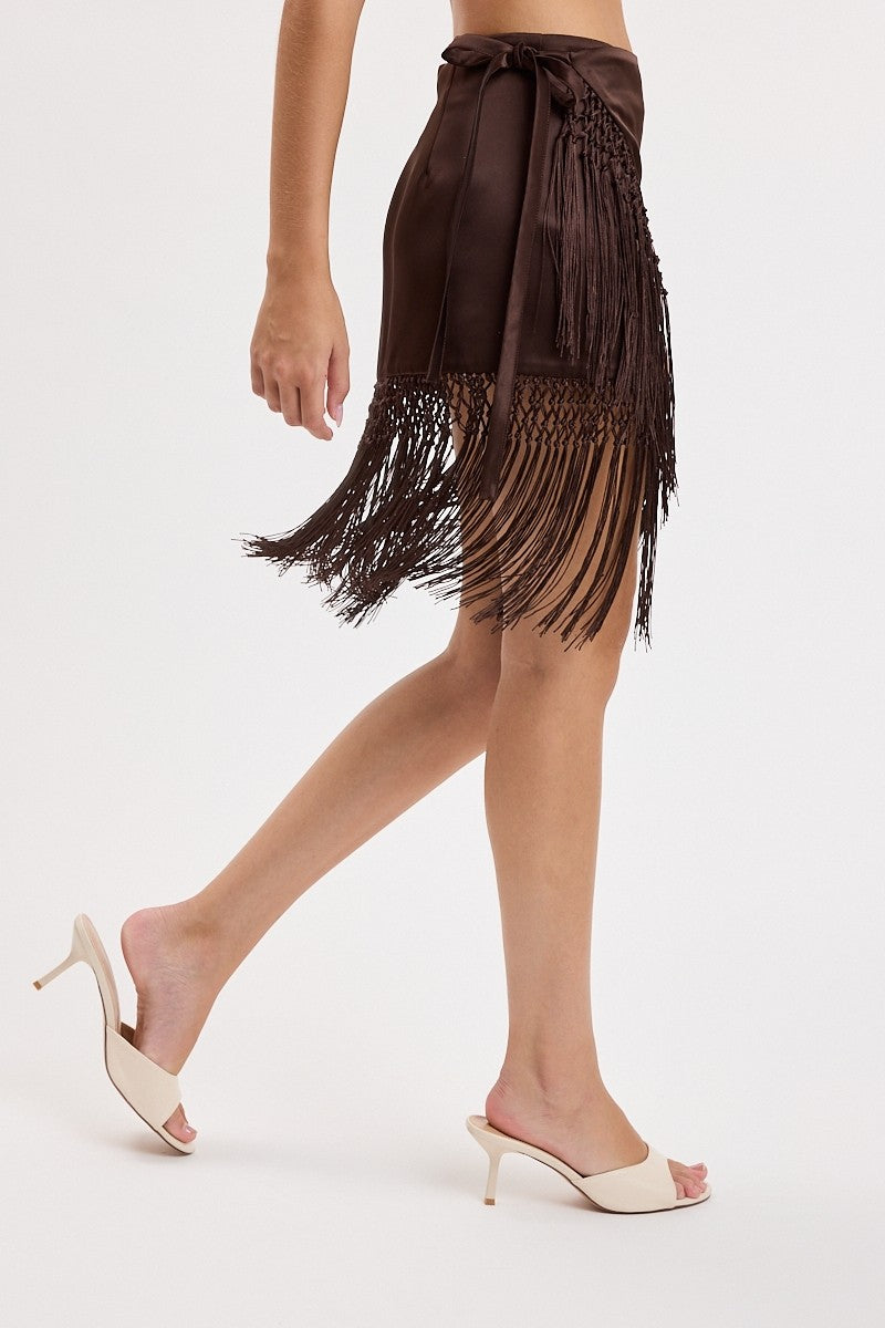 Ivy Fringe Wrap Mini Skirt