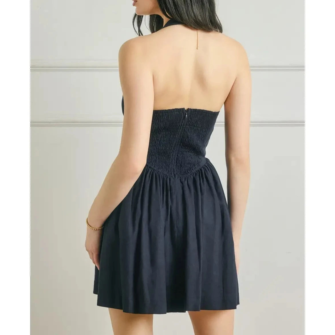 Indie Navy Linen Dipped Waist Mini Dress