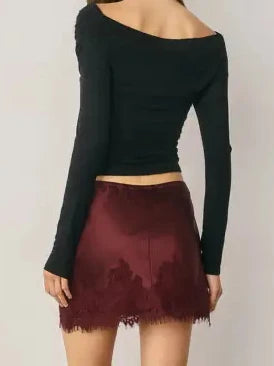 Blaire Satin Lace Trim Mini Skirt