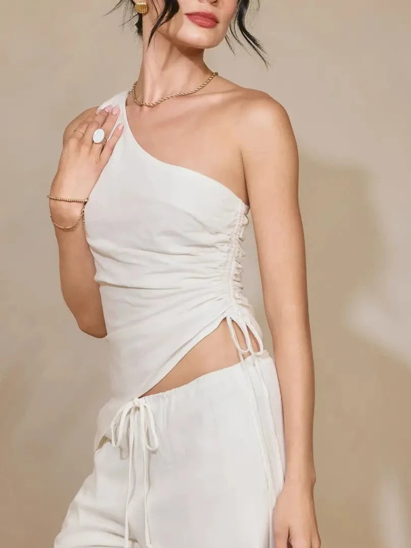 Sutton Linen One Shoulder Ruched Top