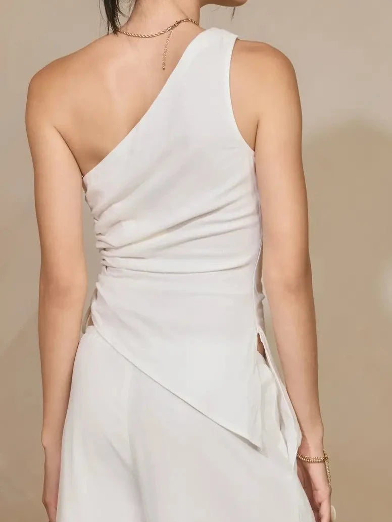 Sutton Linen One Shoulder Ruched Top