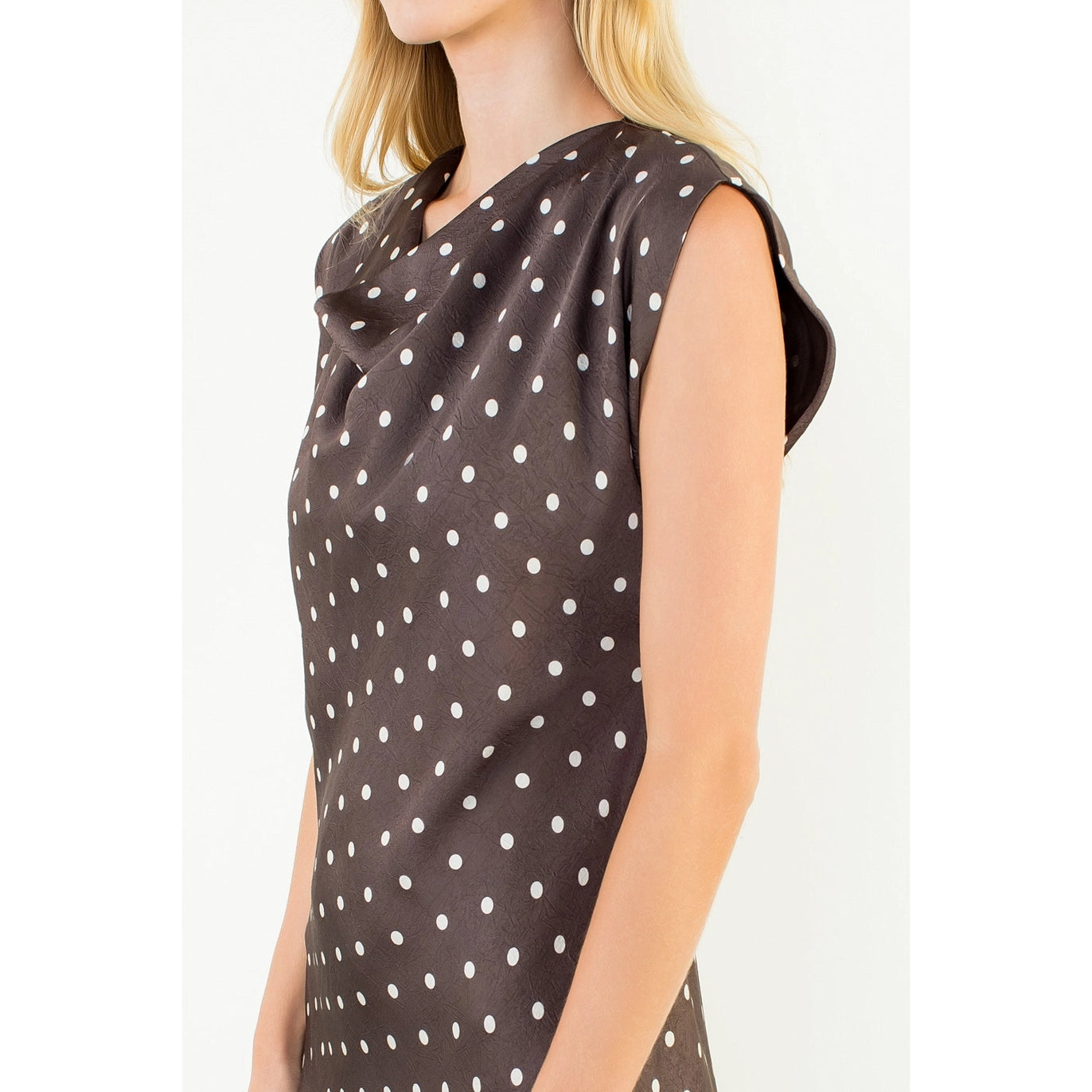 Vienne Cowl Neck Polka Dot Slit Dress