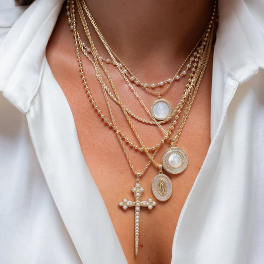 Pearl Trio Necklace- Gold