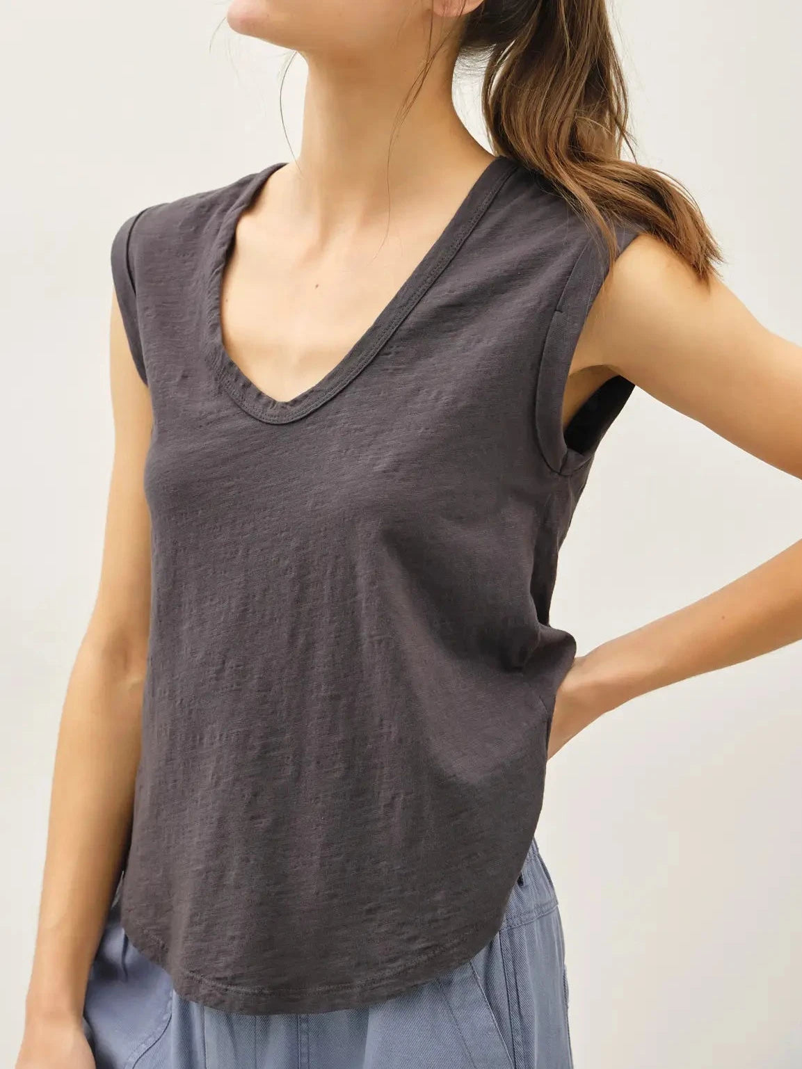 Most Love Cap Sleeve Garment Dyed Top