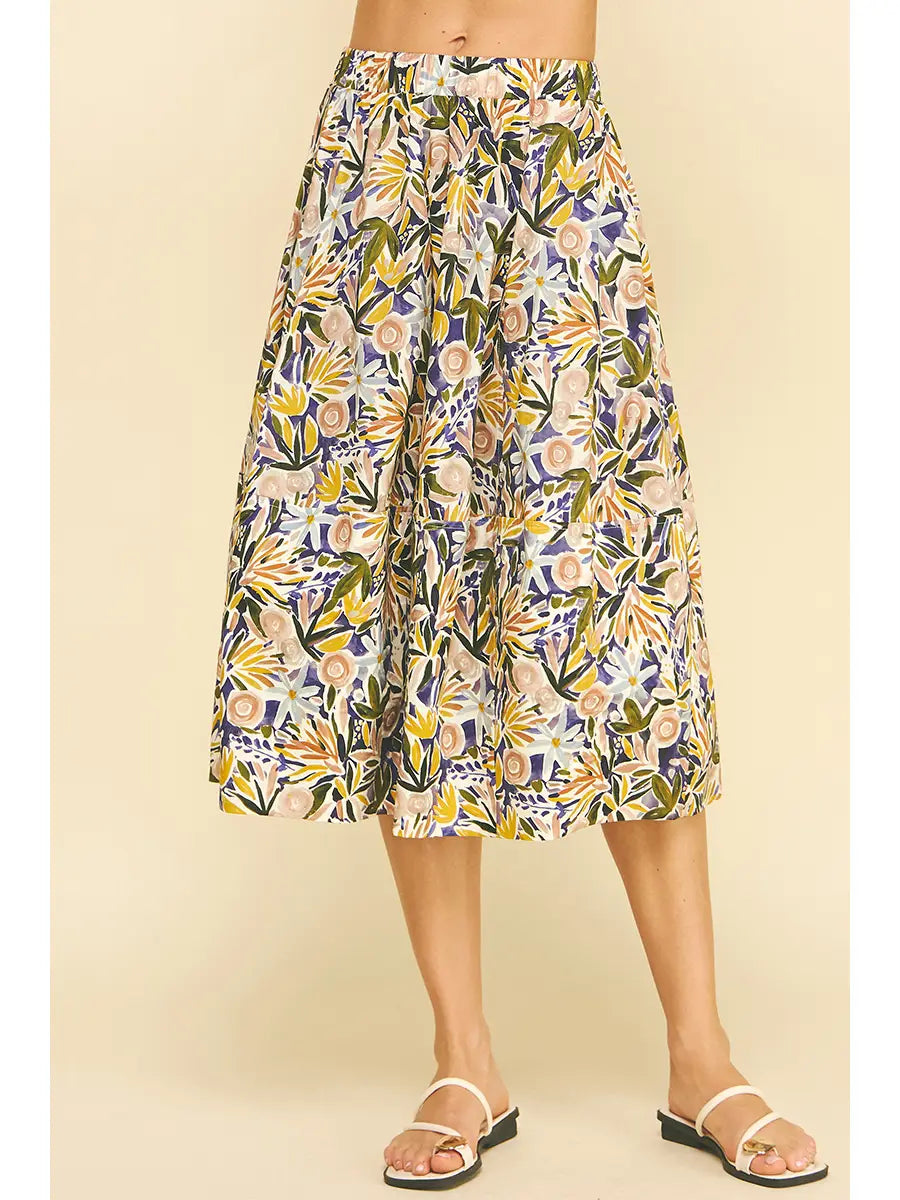 Quinn Floral Print A-Line Midi Skirts