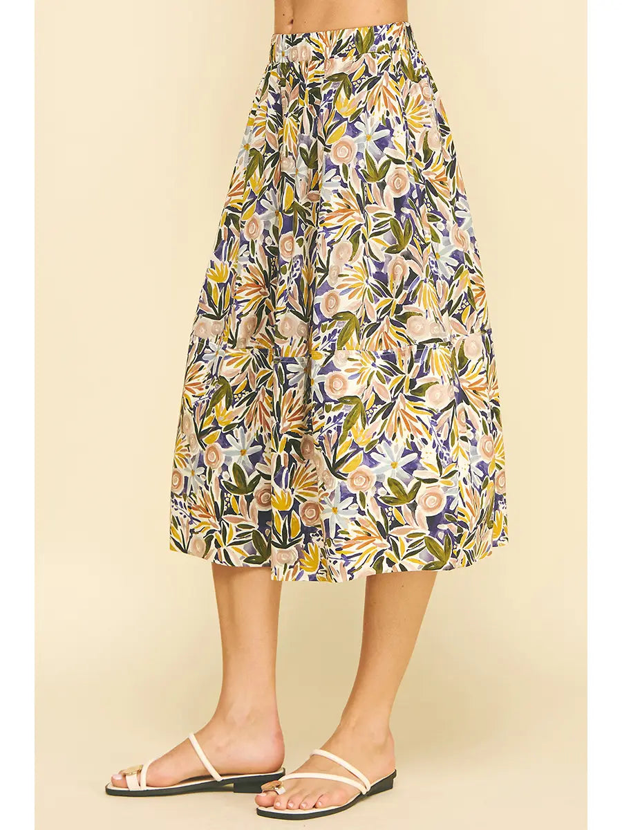 Quinn Floral Print A-Line Midi Skirts