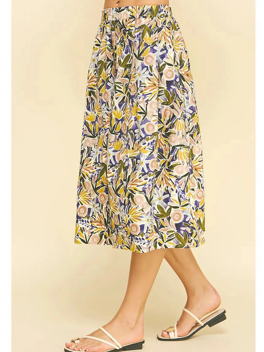 Quinn Floral Print A-Line Midi Skirts