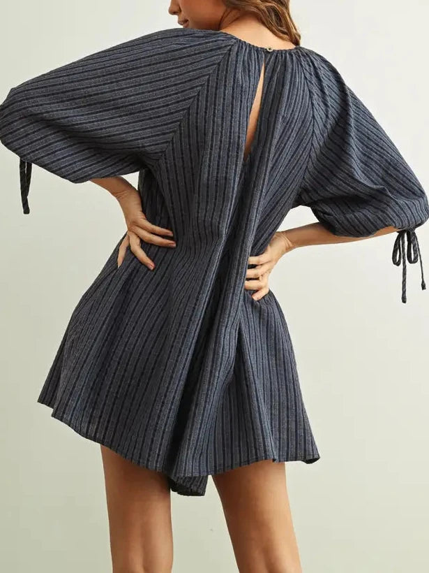 Millie Stripe Emb Detail Loose Romper