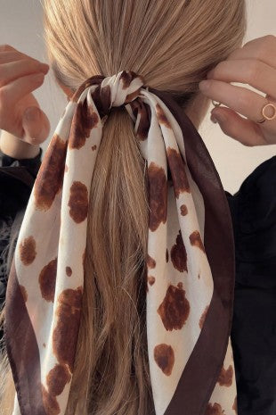 Brown Cow Print Square Bandana Scarf