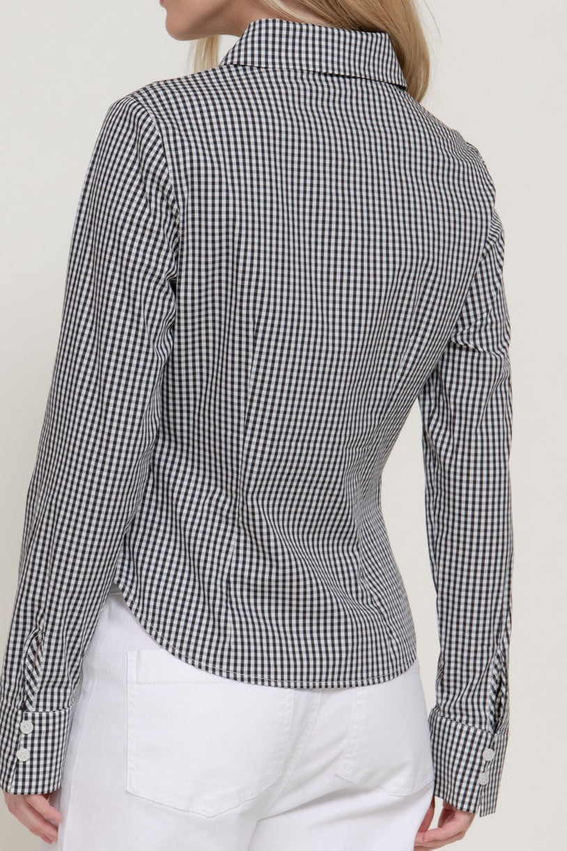 Jovie Long Sleeve Checked Woven Top