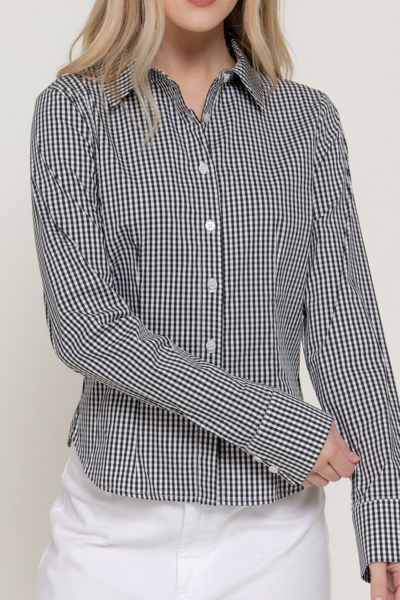 Jovie Long Sleeve Checked Woven Top