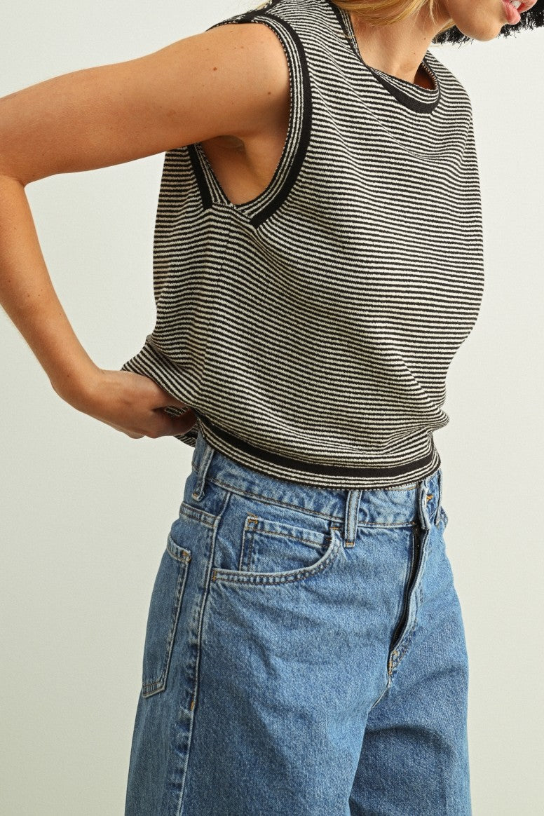 Beth Pinstriped Sleeveless Knit Top