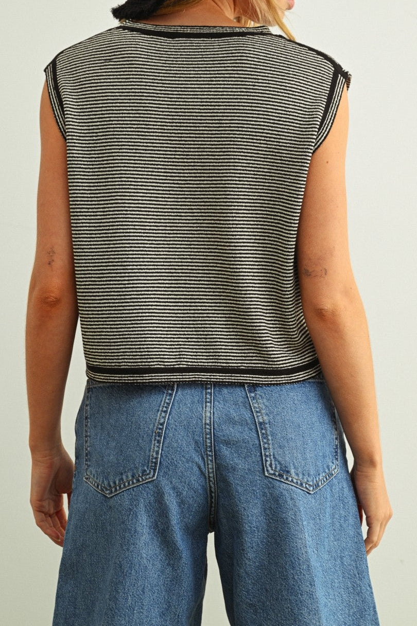 Beth Pinstriped Sleeveless Knit Top