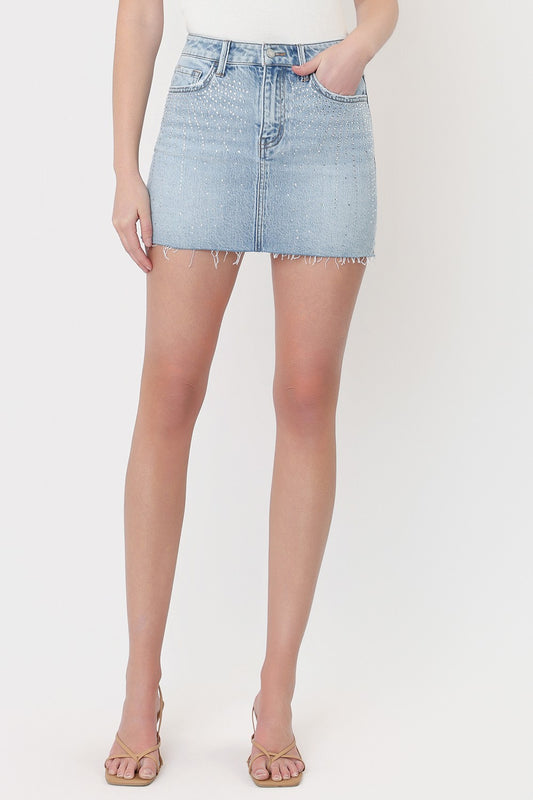 Vervet | Claudia Mid Rise Rhinestone Embellish Mini Skirt