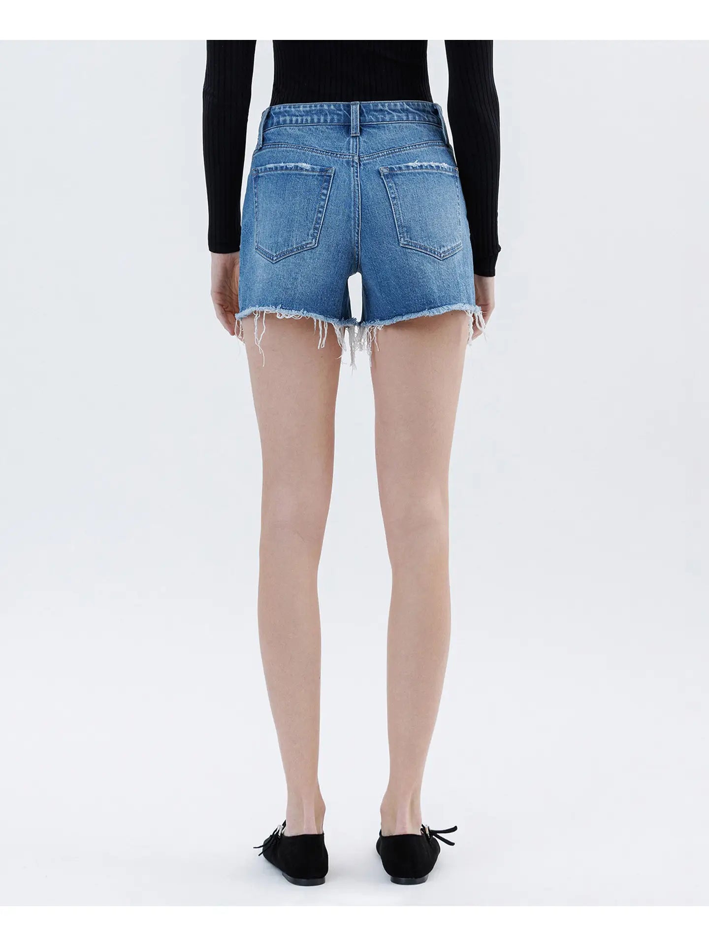 High Rise Raw Hem Denim Shorts