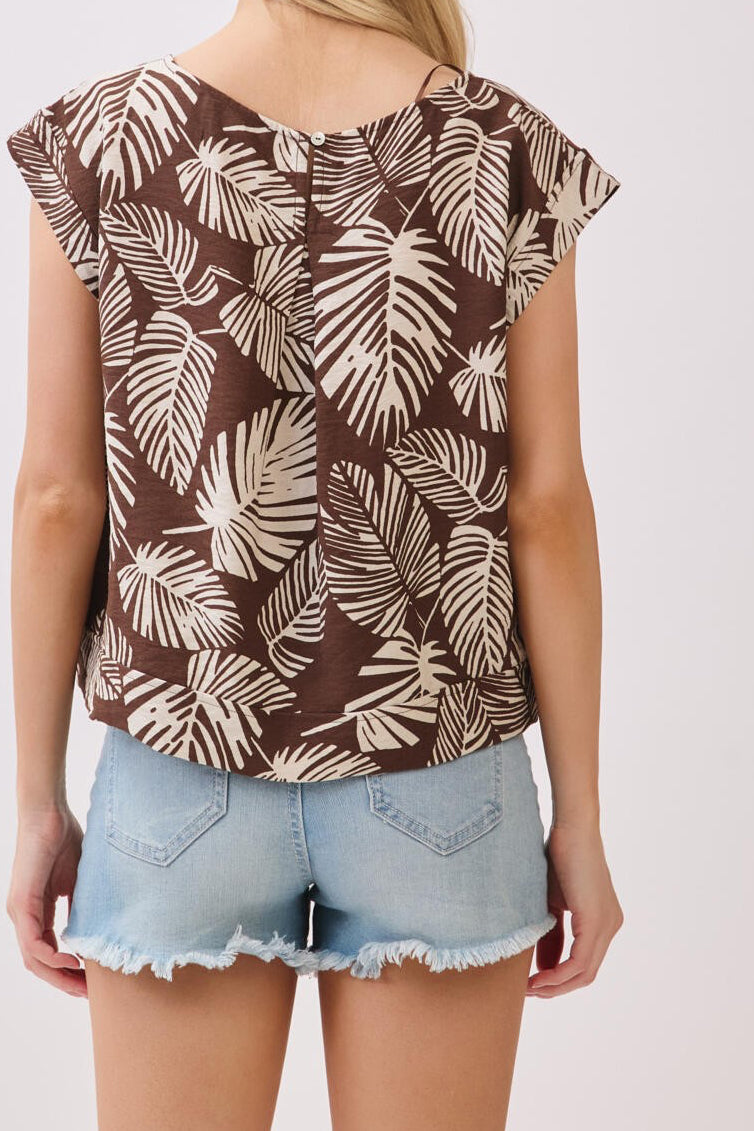 Teri Brown Print Round Neck Top