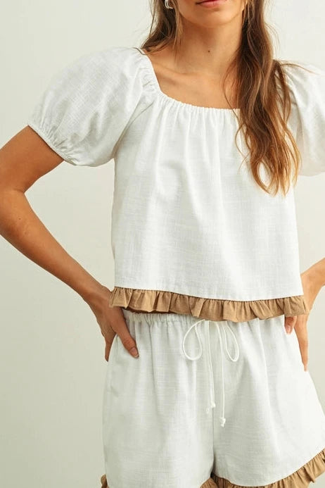 Grace  Ruffled Hem Linen Shorts